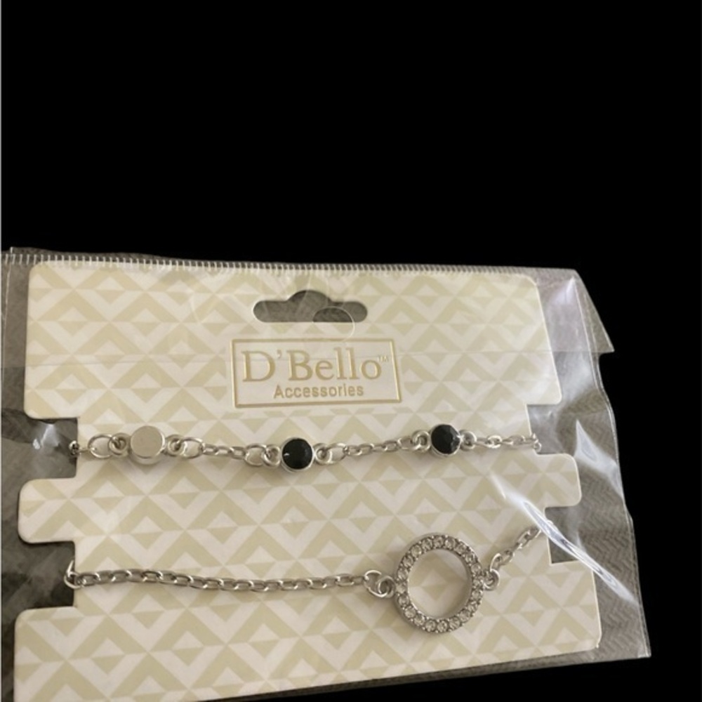 Silver and Black Chain Bracelet Set with Rhinestone Charm